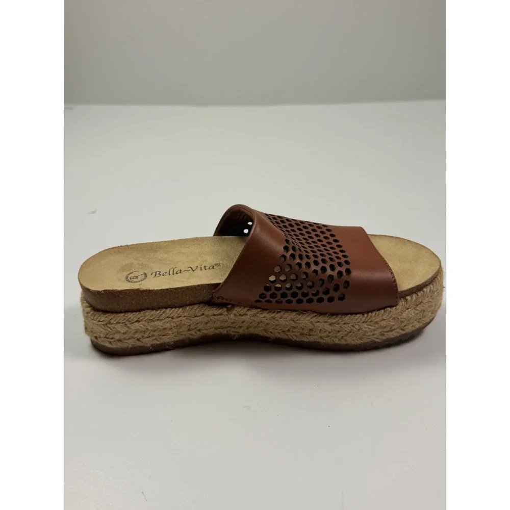 Bella-Vita Womens 6.5 N Brown Leather Breathable Espadrille Platform Sandals